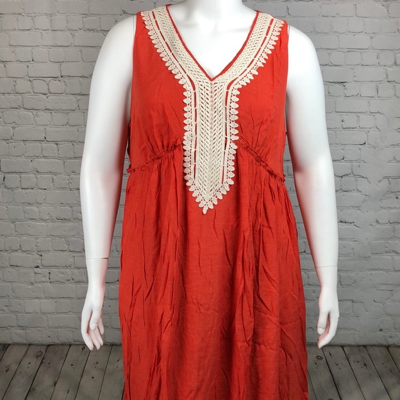 NY Collection Orange Crochet Trim Maxi Dress 3XP - Picture 2 of 7
